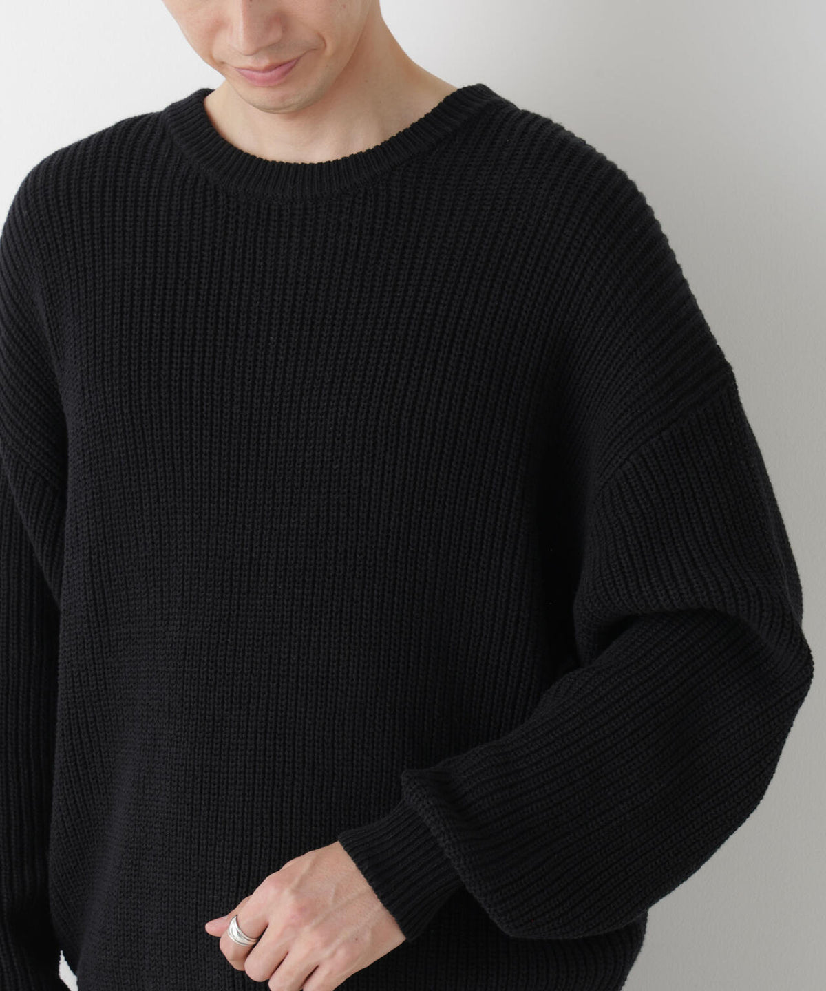 WEB限定/ワイドフィット畔編クルーネックニット 6726222227