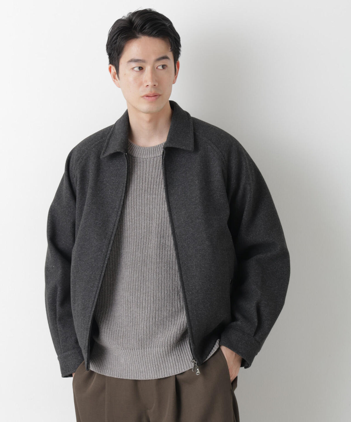 WEB限定/ワイドフィット畔編クルーネックニット 6726222227