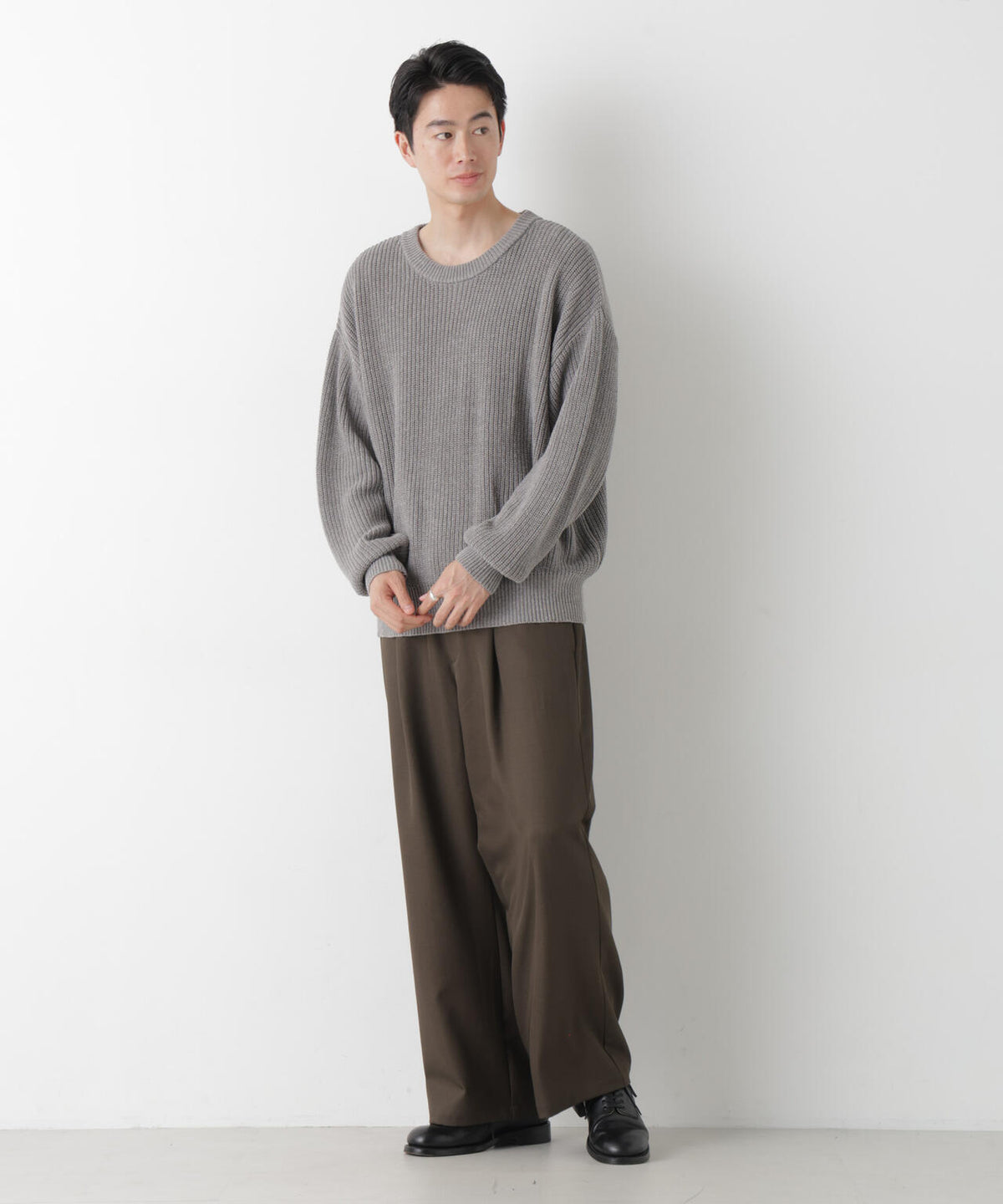 WEB限定/ワイドフィット畔編クルーネックニット 6726222227