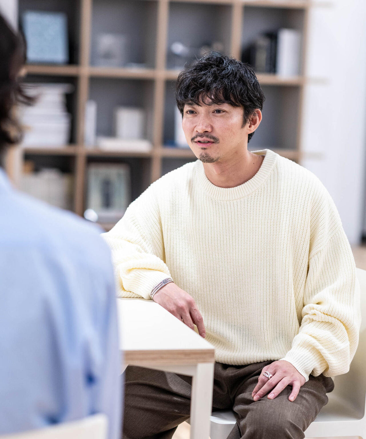 WEB限定/ワイドフィット畔編クルーネックニット 6726222227