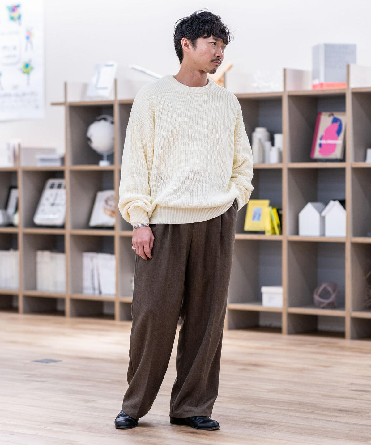 WEB限定/ワイドフィット畔編クルーネックニット 6726222227