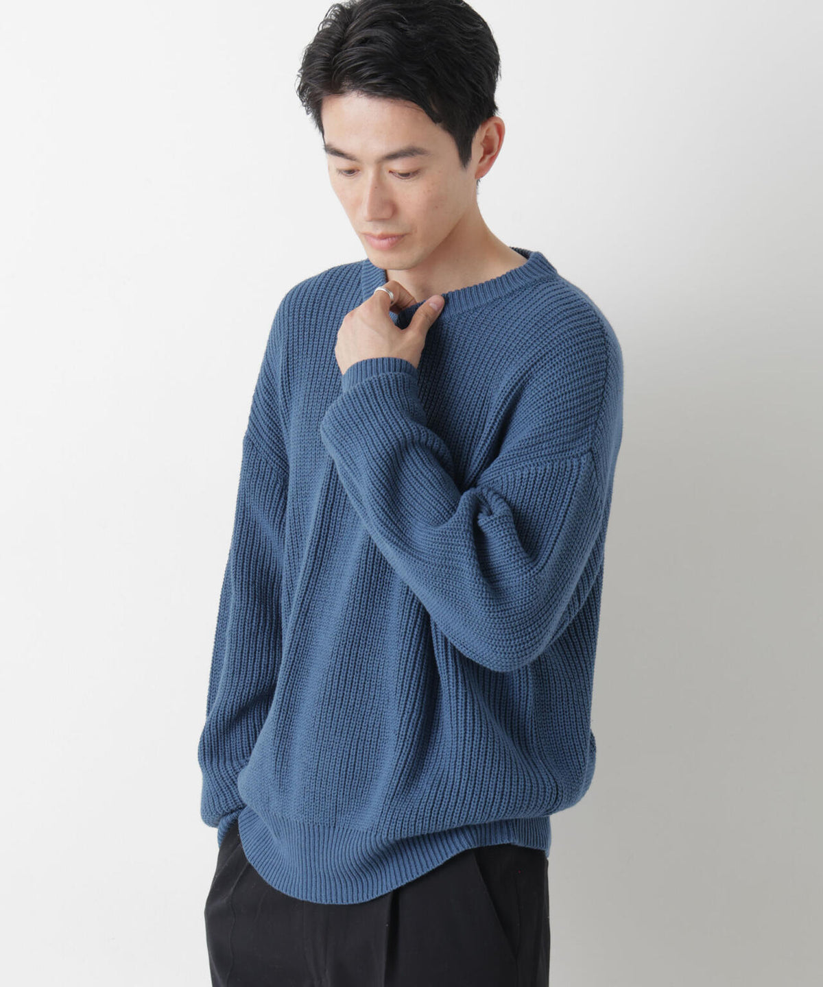 WEB限定/ワイドフィット畔編クルーネックニット 6726222227