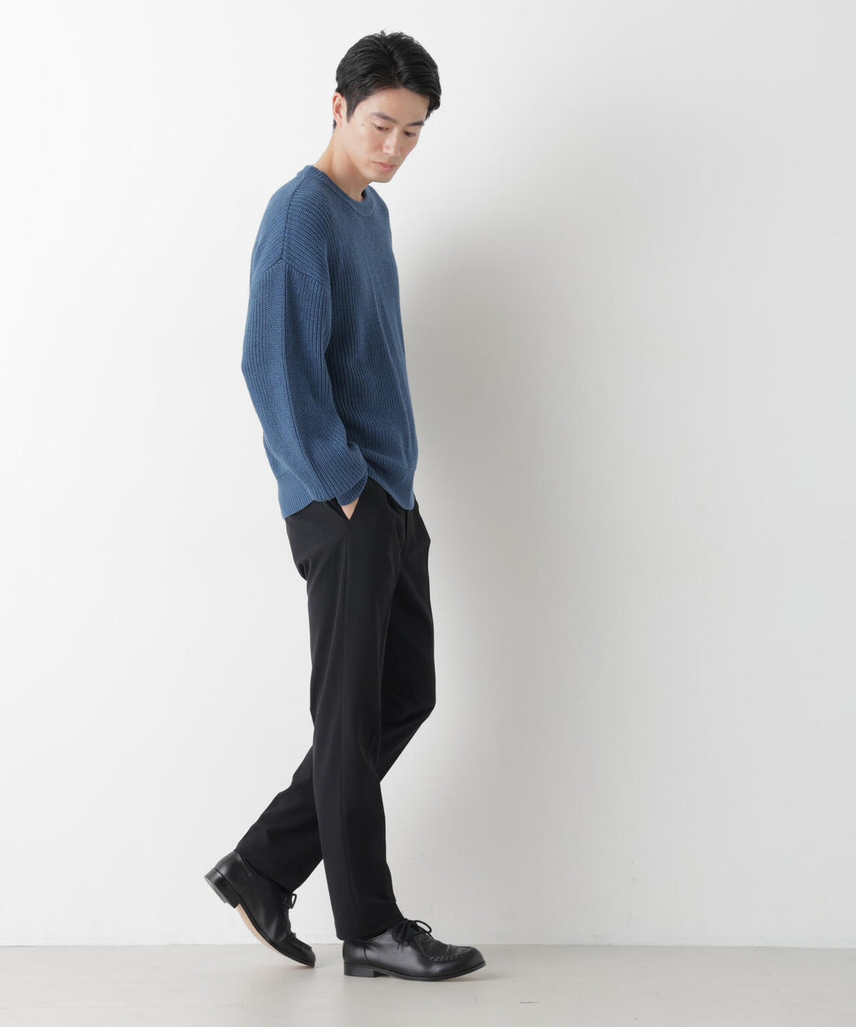 WEB限定/ワイドフィット畔編クルーネックニット 6726222227