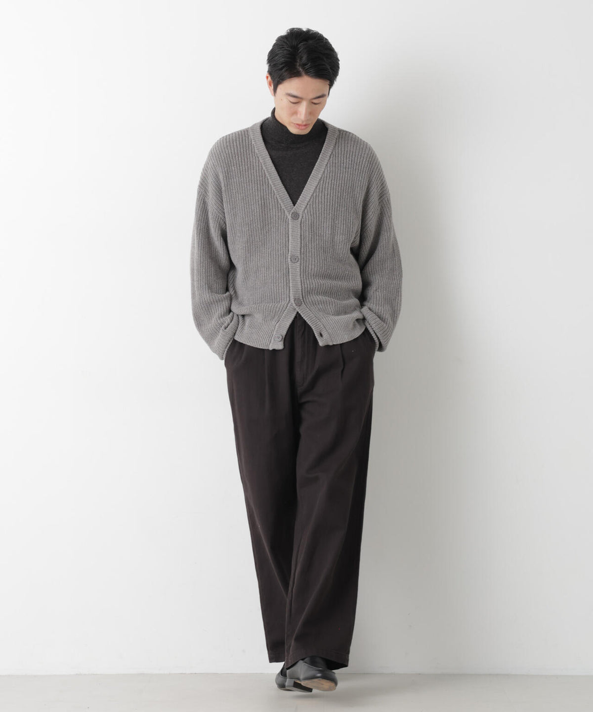 WEB限定/ワイドフィット畔編カーディガン 6726222228
