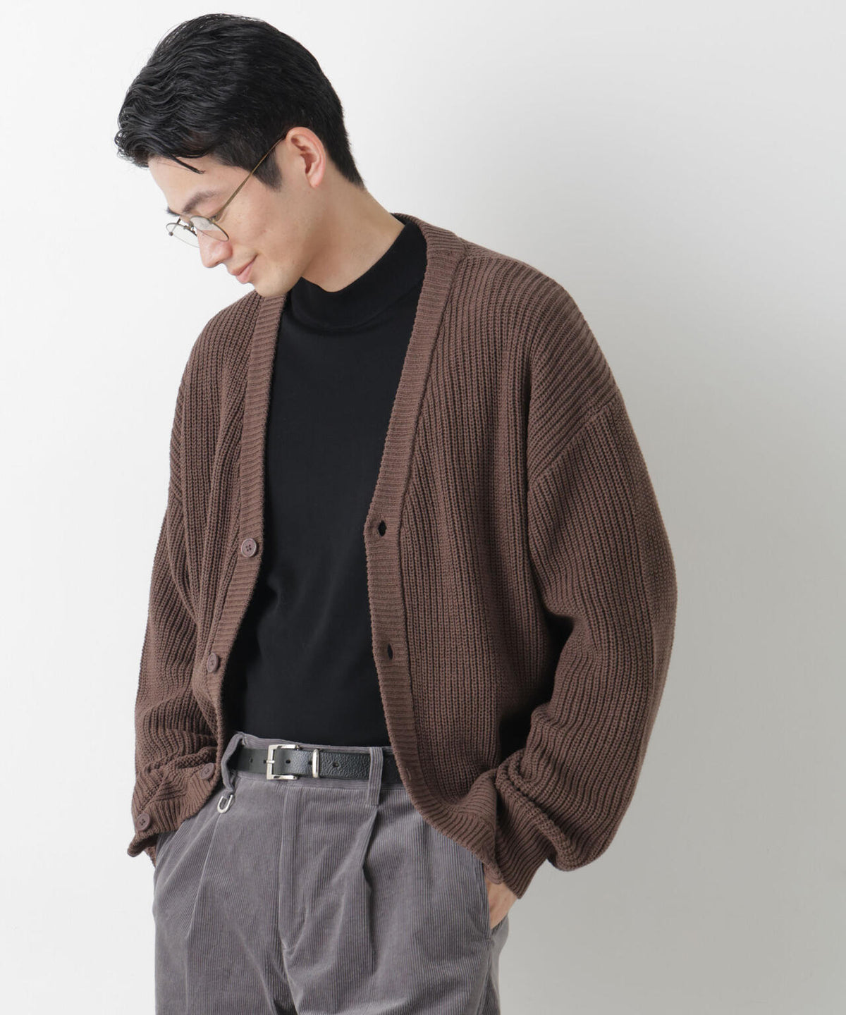 WEB限定/ワイドフィット畔編カーディガン 6726222228