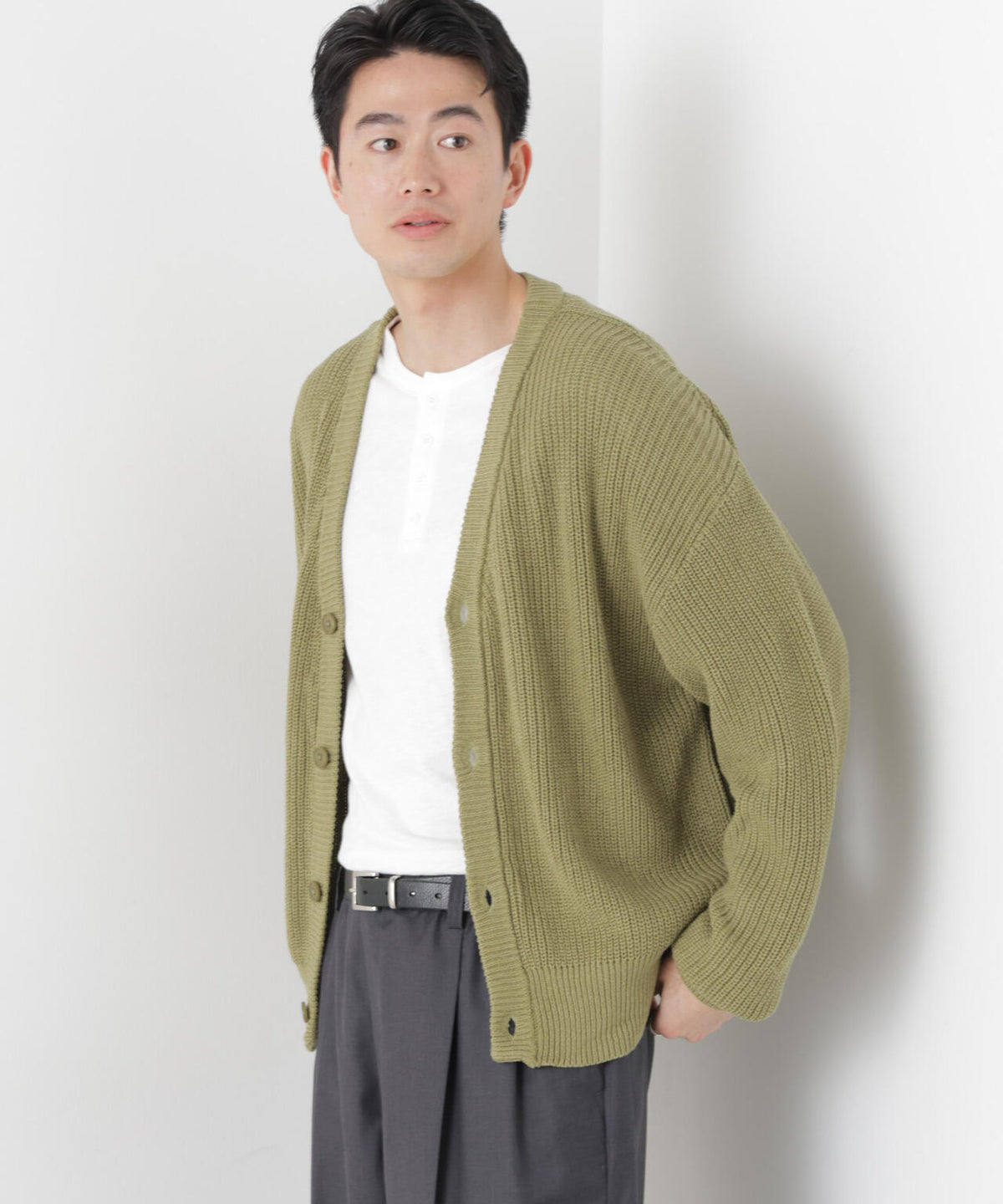 WEB限定/ワイドフィット畔編カーディガン 6726222228