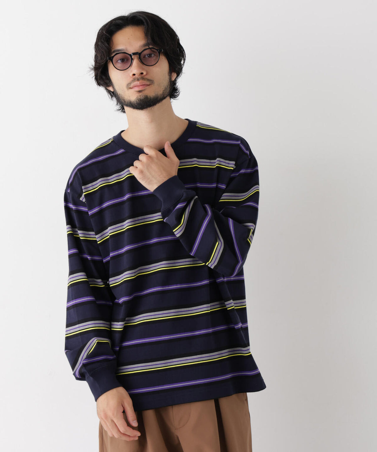 コーマコットン先染めボーダーTシャツ 長袖 6726223210