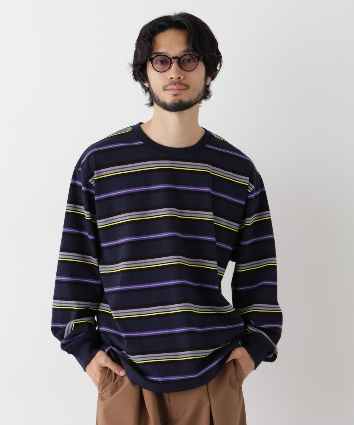 コーマコットン先染めボーダーTシャツ 長袖 6726223210
