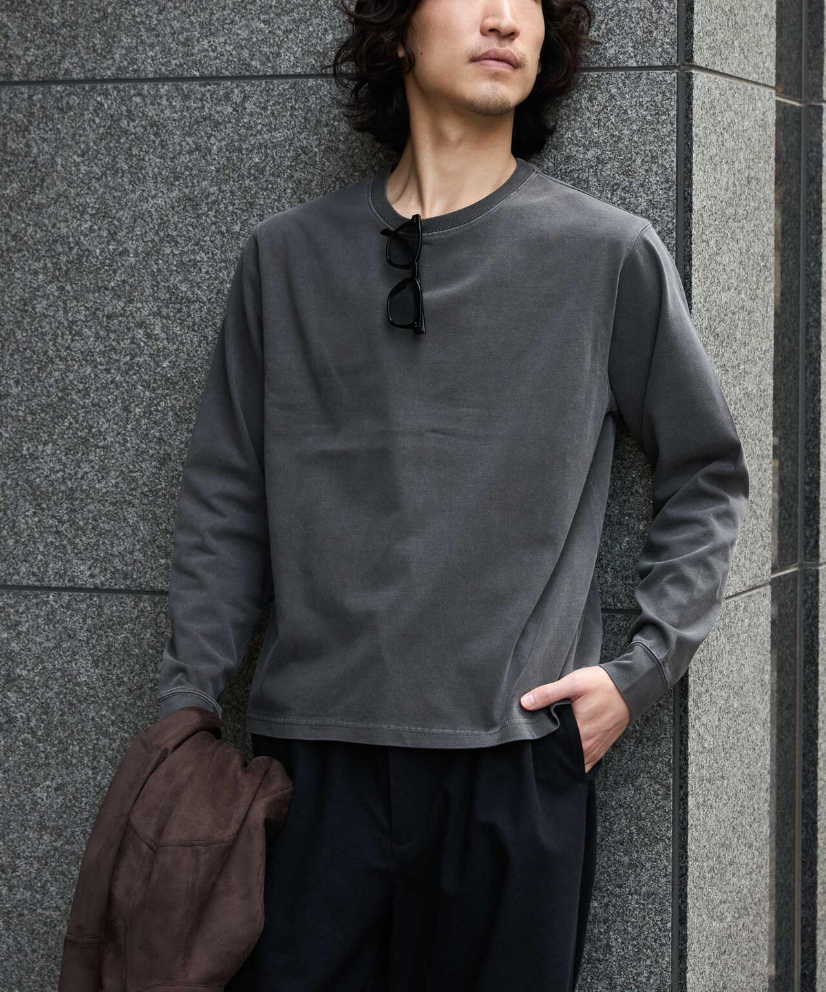 WEB限定/度詰めプレーティングフェードカラークロップドTシャツ長袖 6726223214