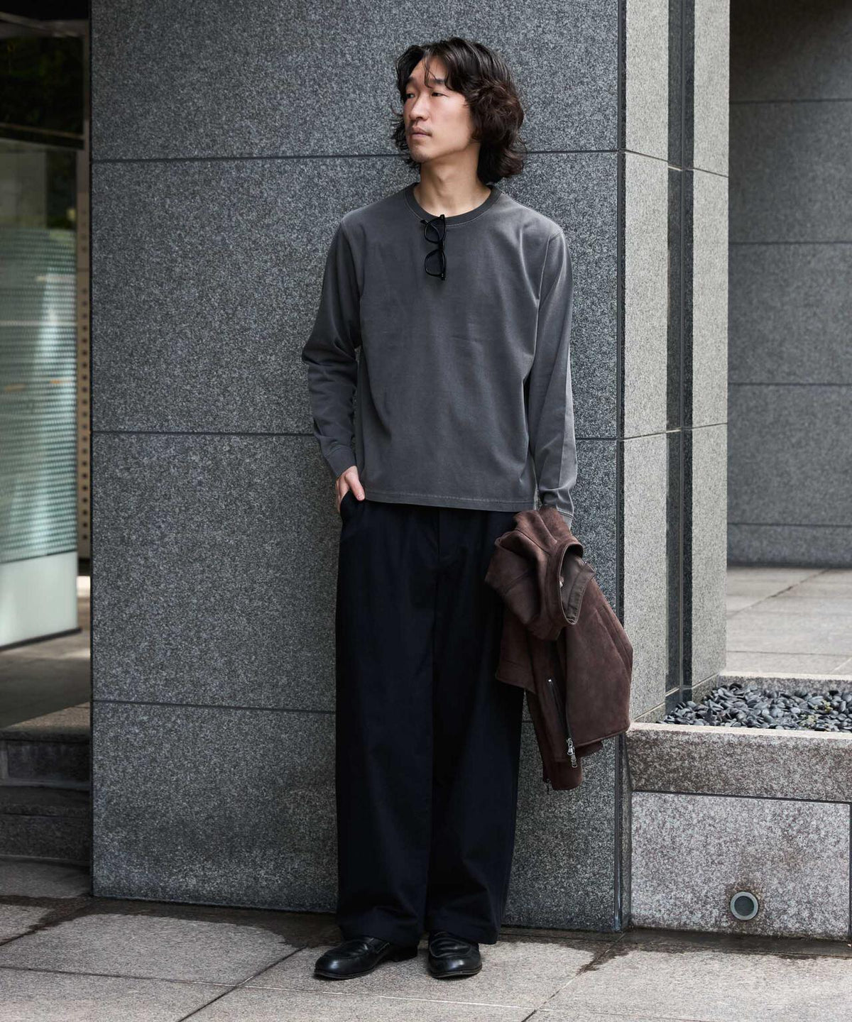 WEB限定/度詰めプレーティングフェードカラークロップドTシャツ長袖 6726223214