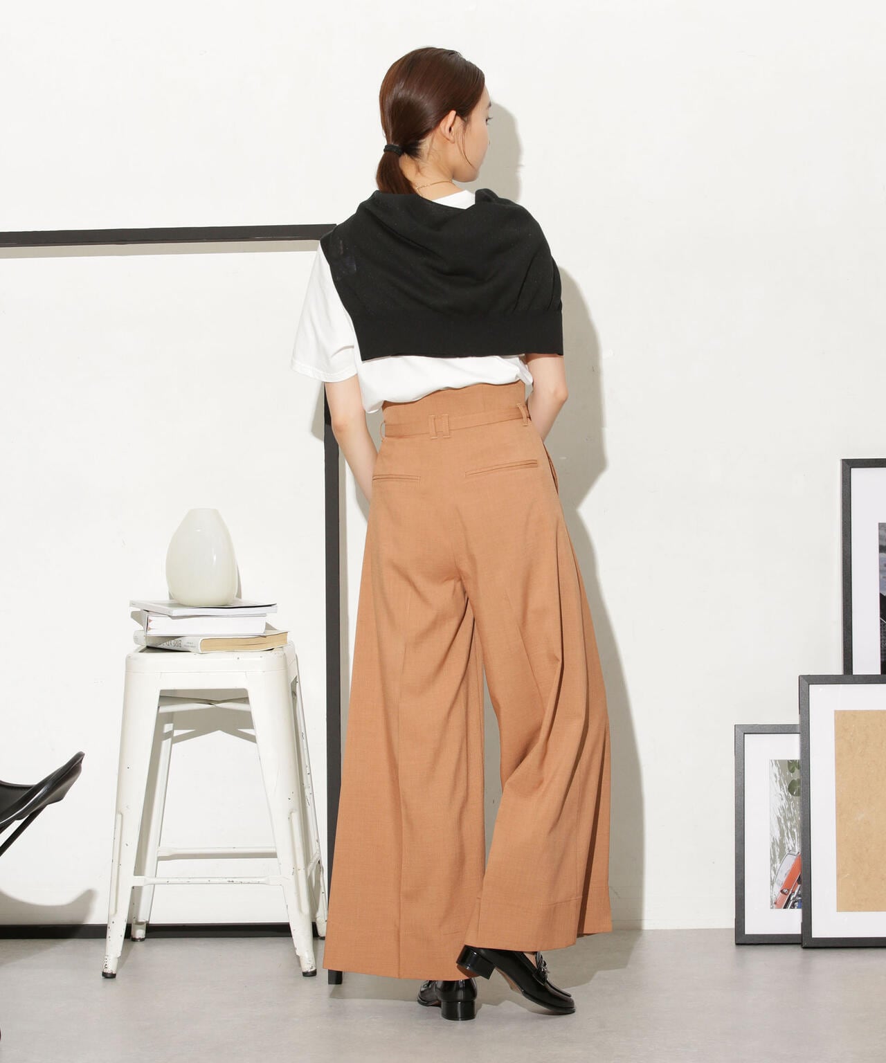 ベルト付きハイウエストワイドパンツ 6733227304