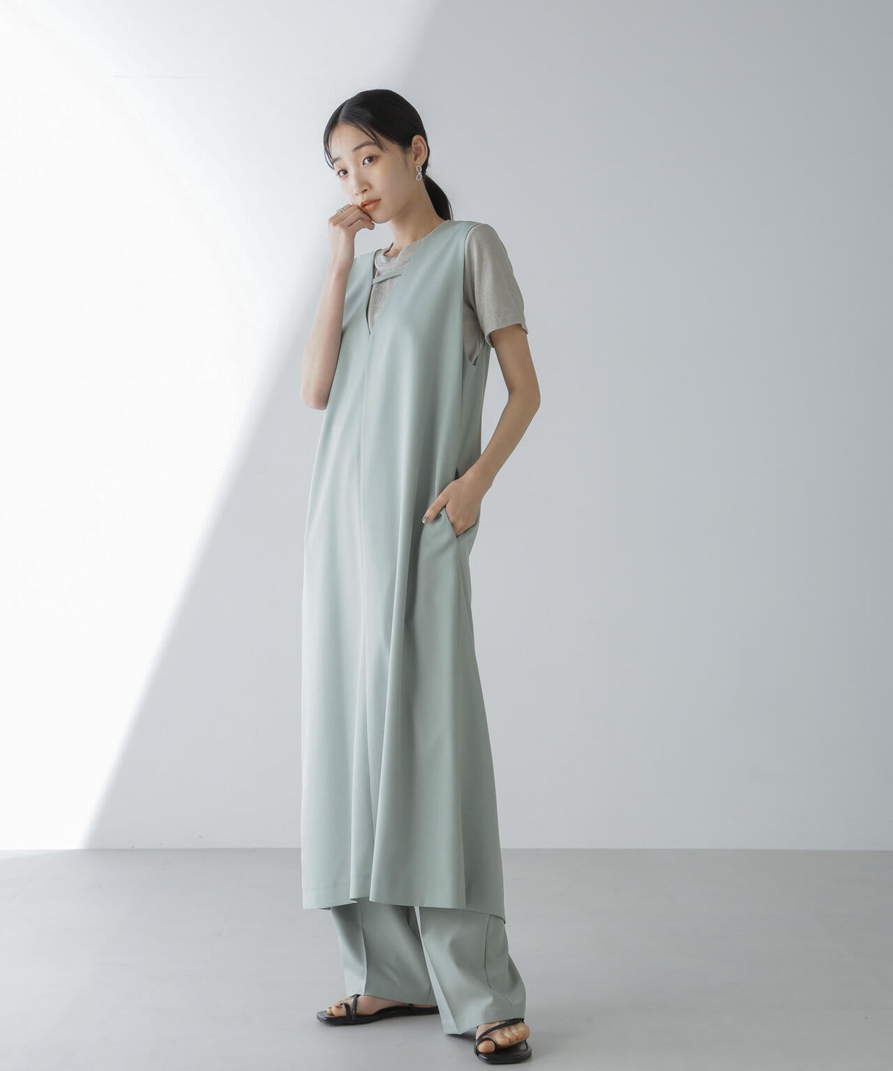 前後2wayロングジレ＆ジャンスカワンピース(セットアップ可) 6734119330