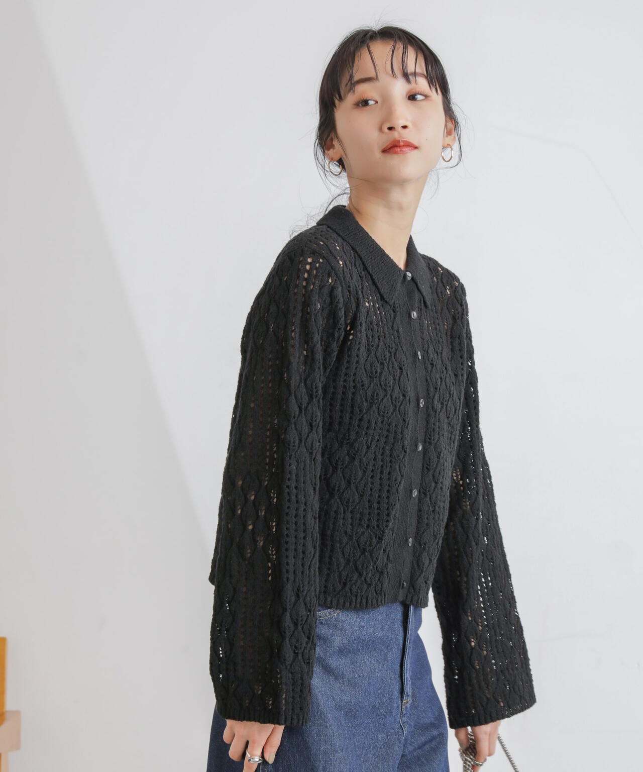 衿付き透かし編みカーディガン 6734122319
