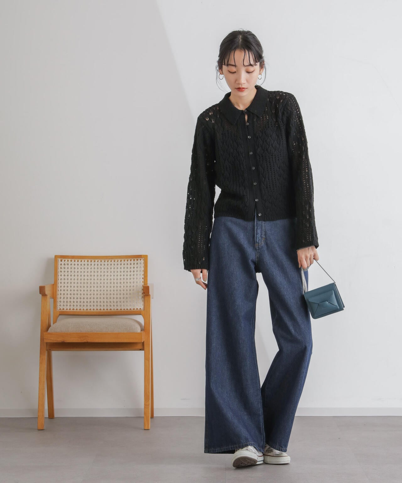 衿付き透かし編みカーディガン 6734122319