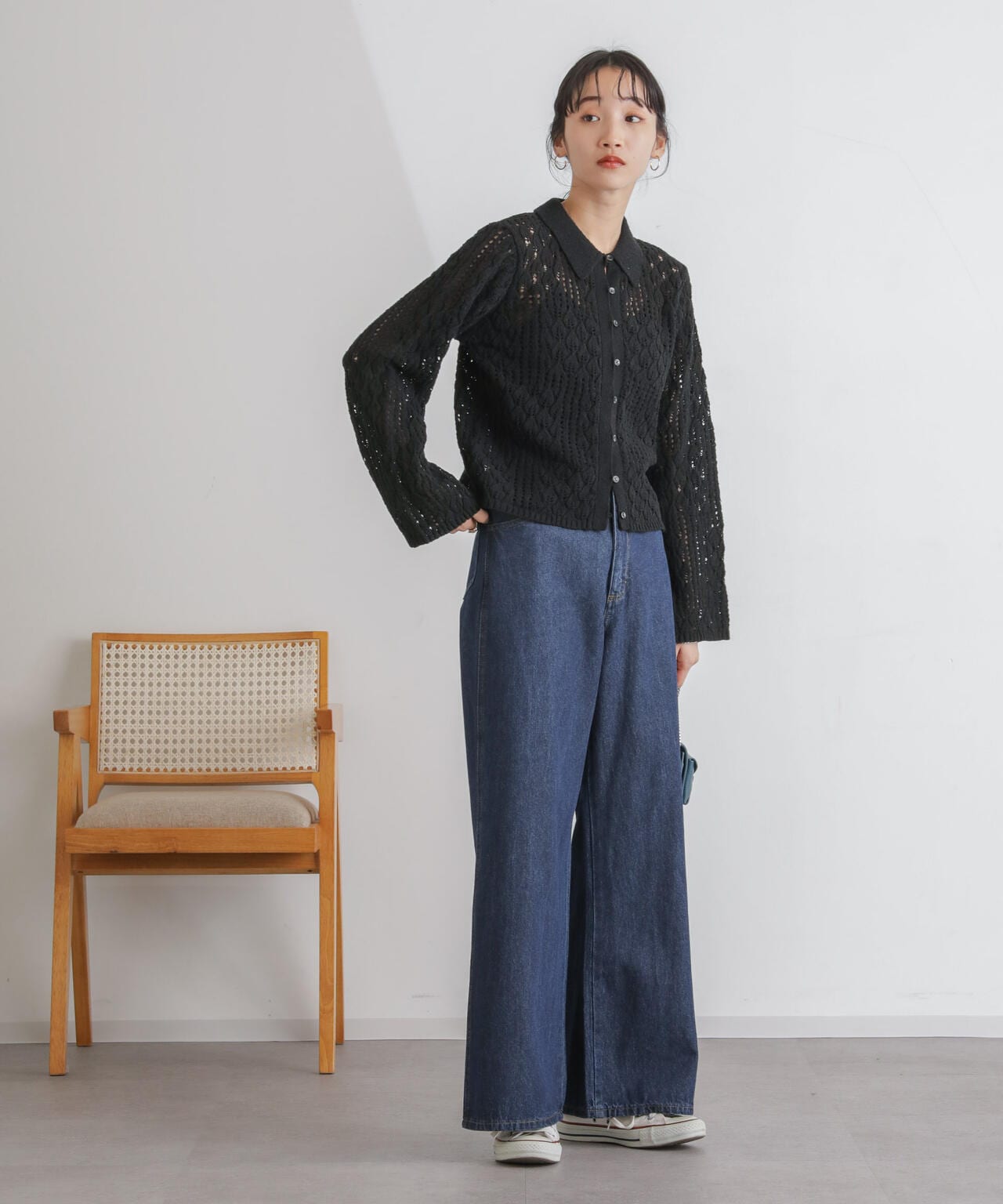 衿付き透かし編みカーディガン 6734122319