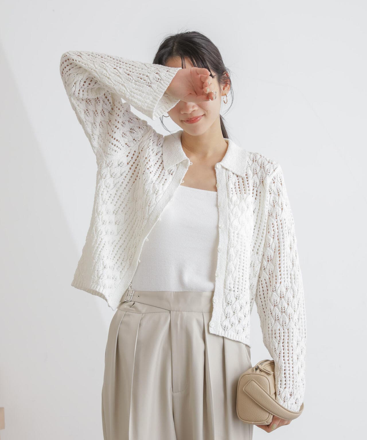 衿付き透かし編みカーディガン 6734122319