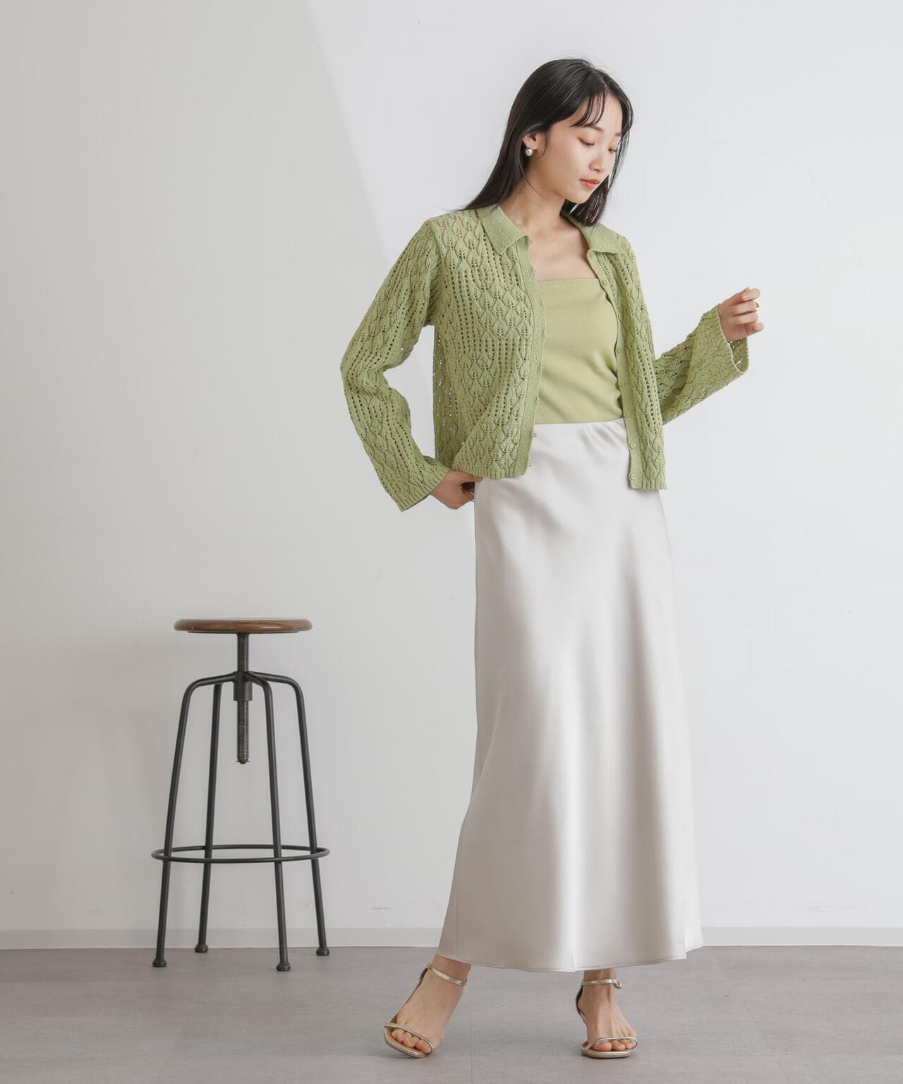 衿付き透かし編みカーディガン 6734122319