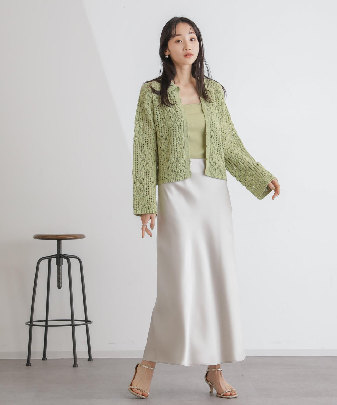 衿付き透かし編みカーディガン 6734122319