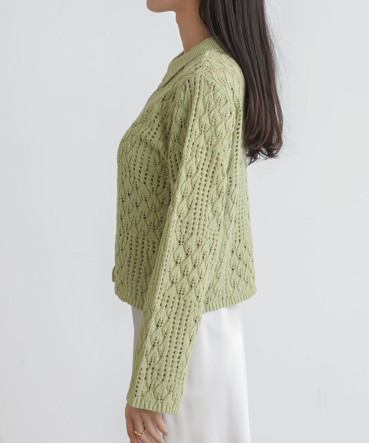 衿付き透かし編みカーディガン 6734122319