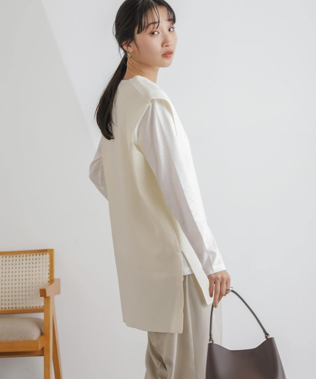 ニットベスト×ロングTシャツ アンサンブルセット 6734122327