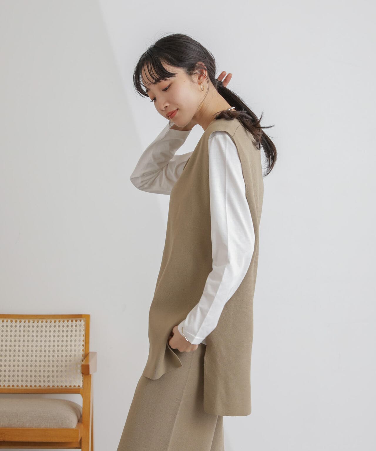 ニットベスト×ロングTシャツ アンサンブルセット 6734122327