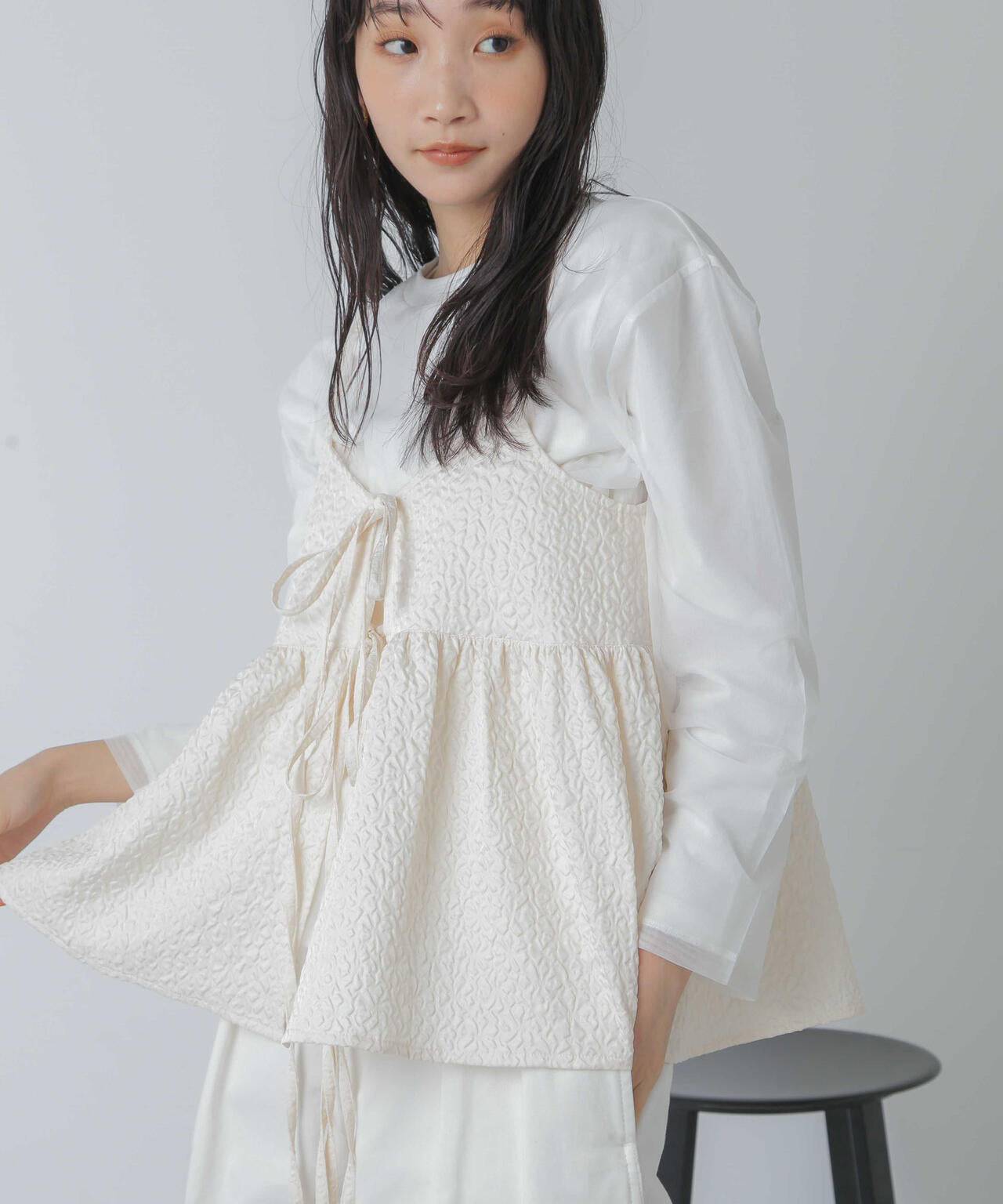 チュールレイヤードロングスリーブTシャツ 6734123307