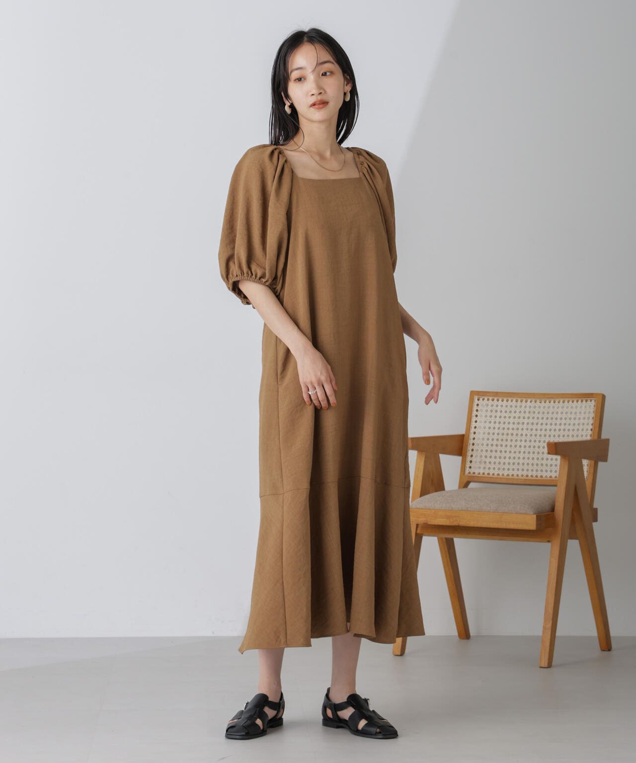 ボリュームスリーブフレアワンピース 6734219308