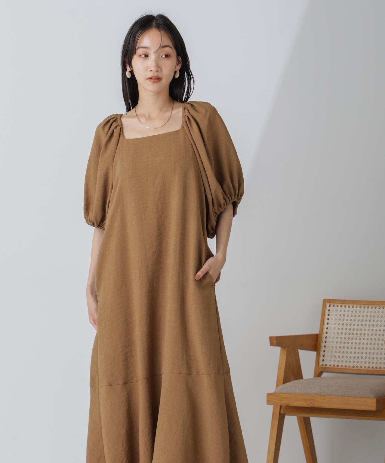 ボリュームスリーブフレアワンピース 6734219308