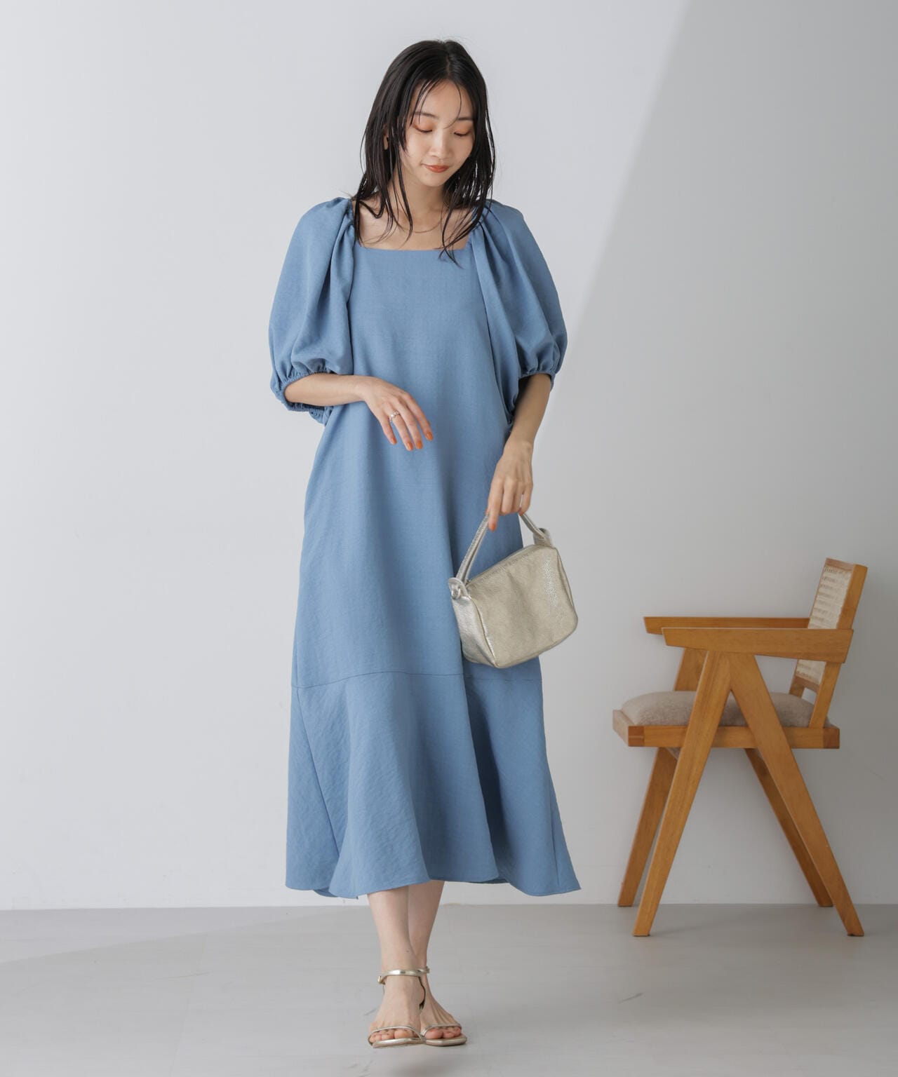 ボリュームスリーブフレアワンピース 6734219308