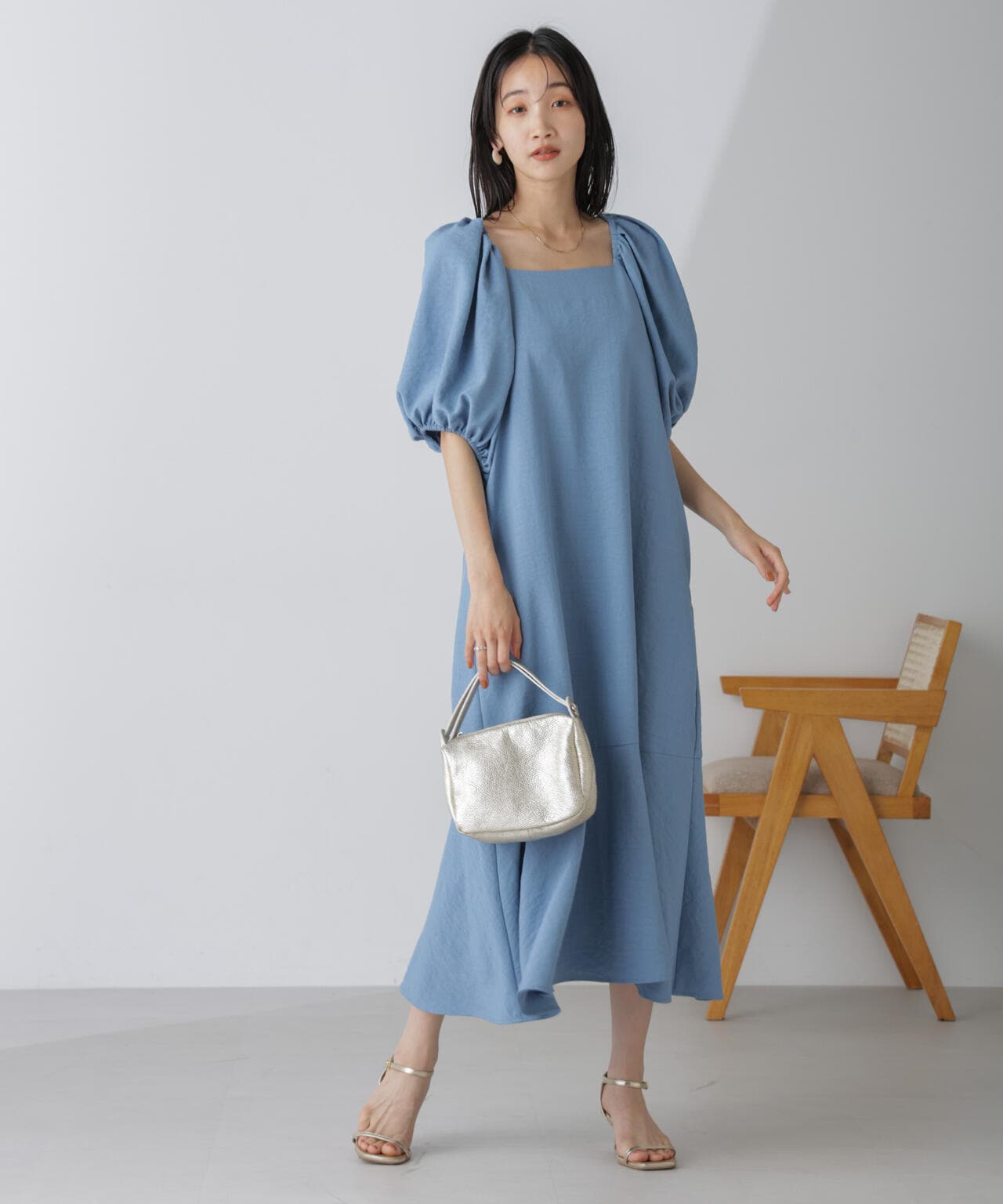 ボリュームスリーブフレアワンピース 6734219308