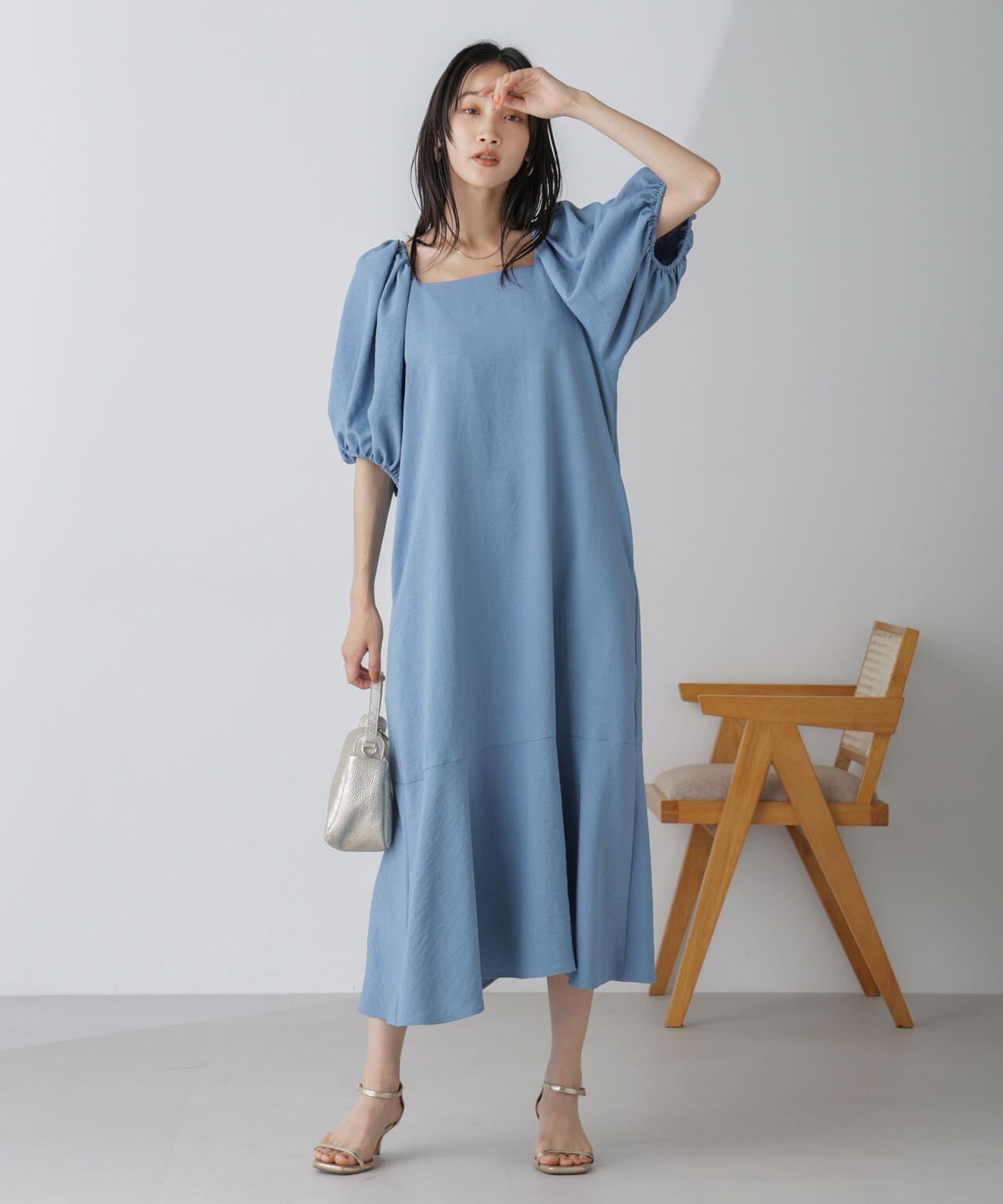 ボリュームスリーブフレアワンピース 6734219308