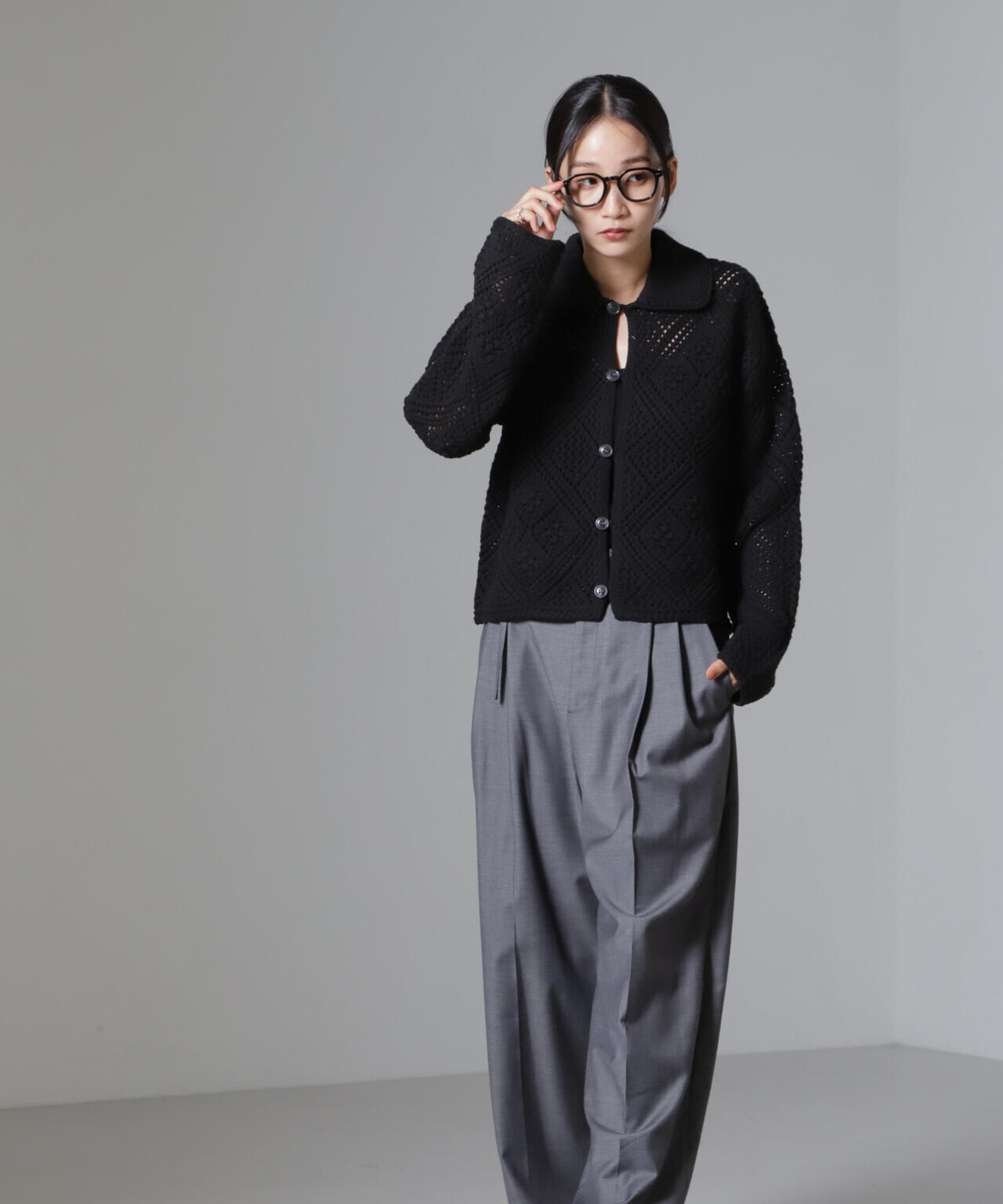 クロシェ風ニットカーディガン 6734222302