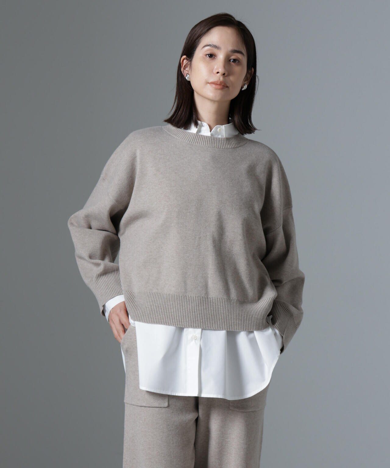 総針ワイドシルエットニットトップス(セットアップ可) 6734222348