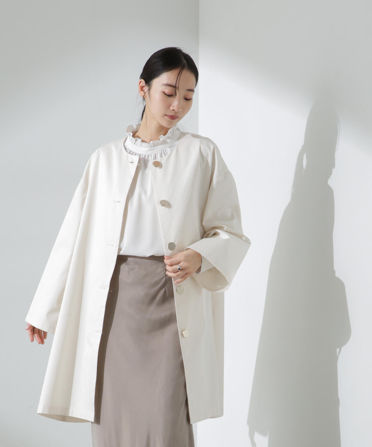 【人気シリーズ！春の機能性アウター】撥水&花粉ガードノーカラーコート 6735111304