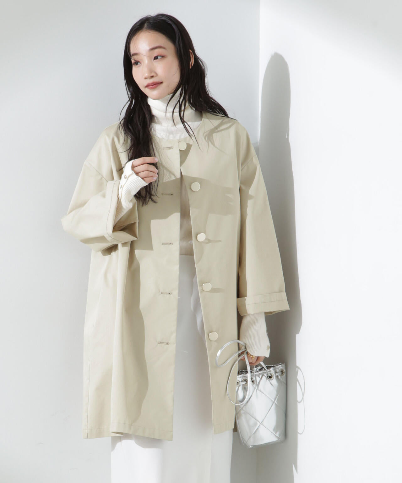 【人気シリーズ！春の機能性アウター】撥水&花粉ガードノーカラーコート 6735111304