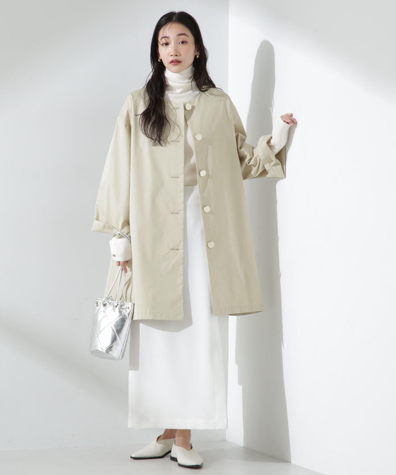 【人気シリーズ！春の機能性アウター】撥水&花粉ガードノーカラーコート 6735111304