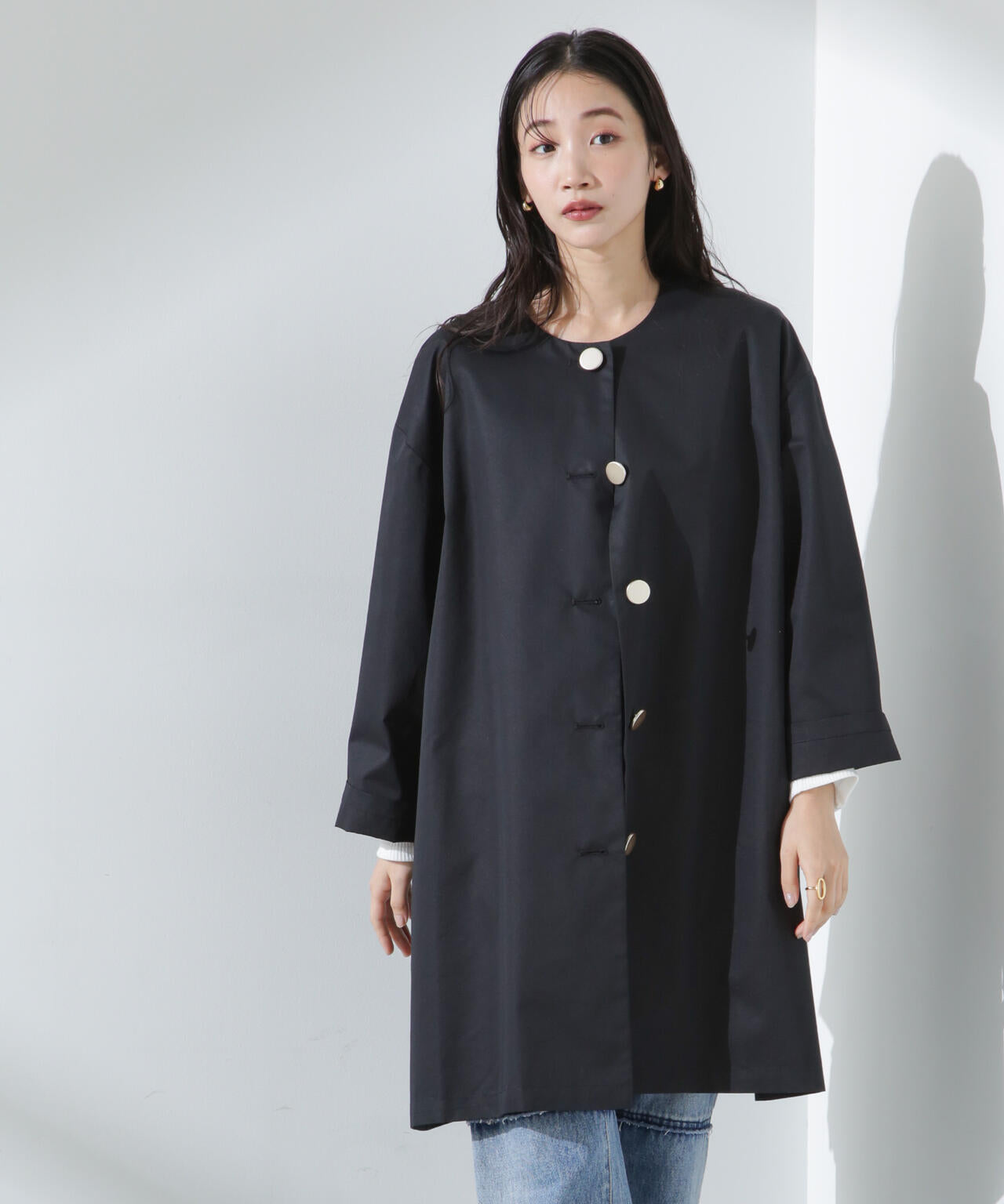 【人気シリーズ！春の機能性アウター】撥水&花粉ガードノーカラーコート 6735111304