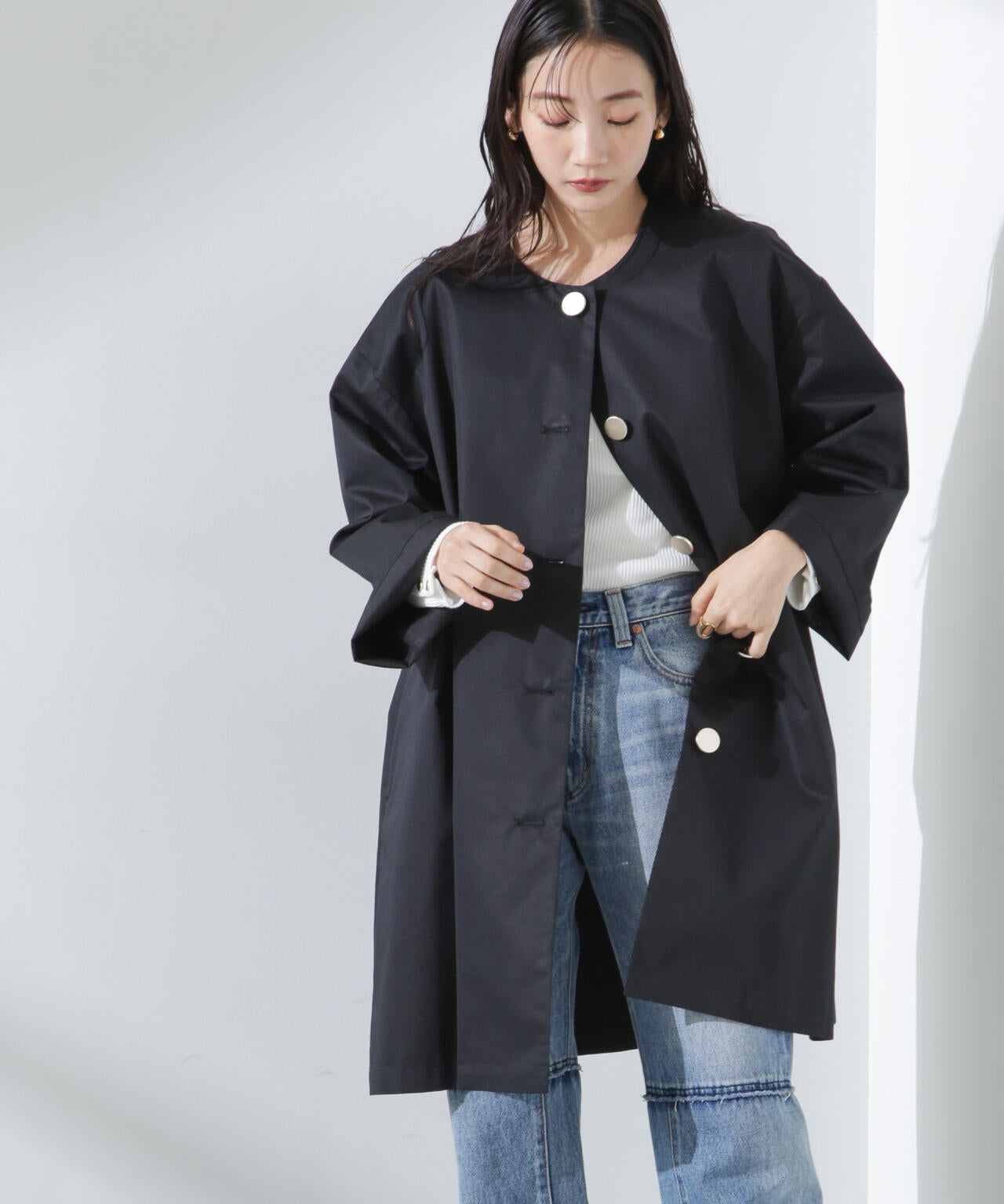 【人気シリーズ！春の機能性アウター】撥水&花粉ガードノーカラーコート 6735111304