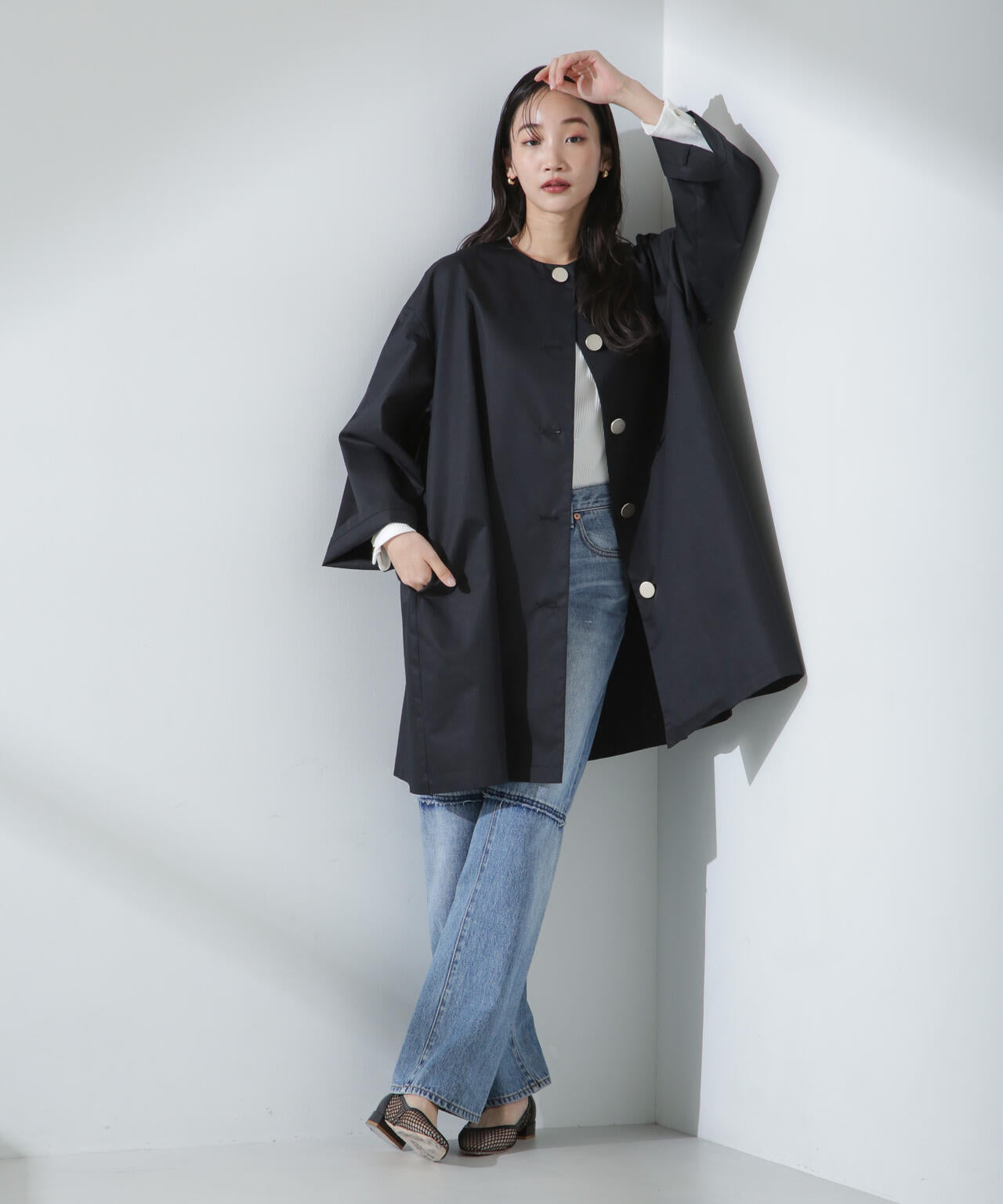 【人気シリーズ！春の機能性アウター】撥水&花粉ガードノーカラーコート 6735111304