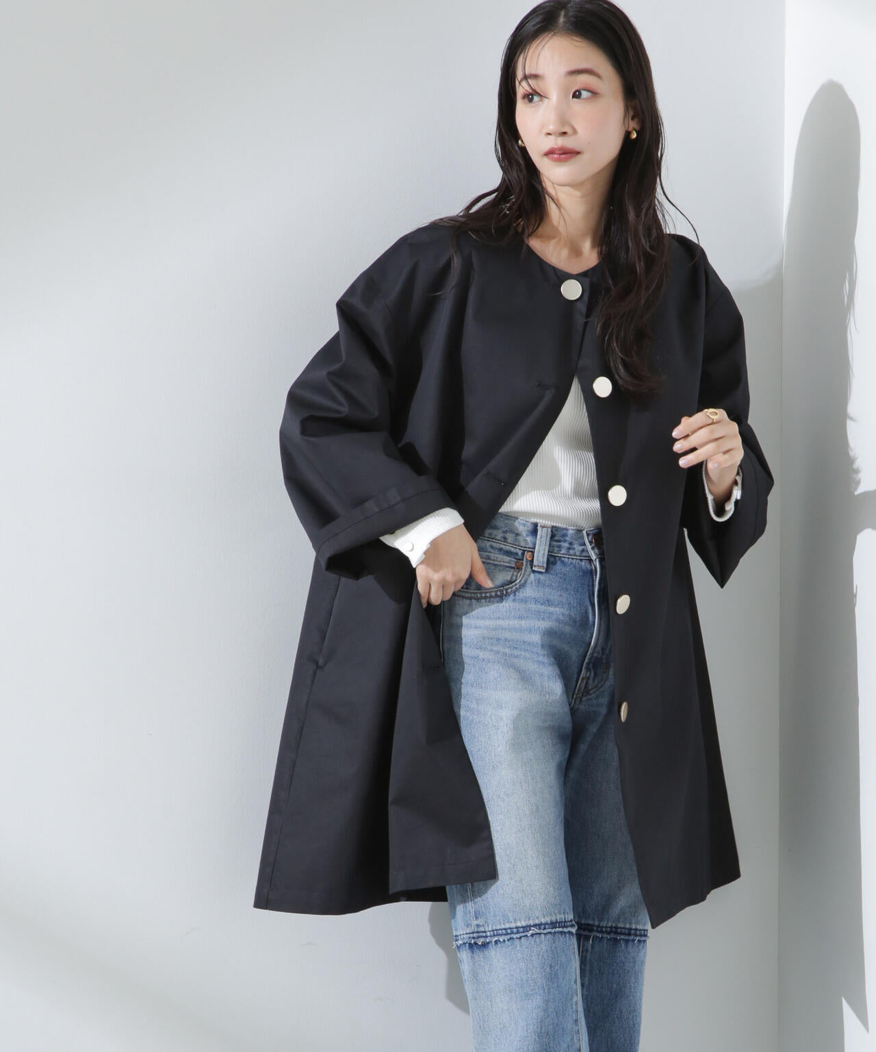 【人気シリーズ！春の機能性アウター】撥水&花粉ガードノーカラーコート 6735111304