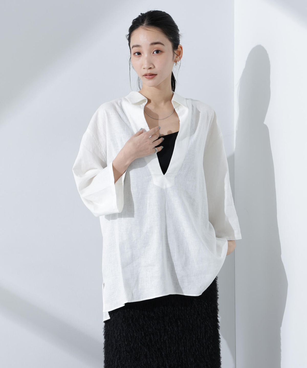 Anti Smell Linen プルオーバーVネックシャツ 6735121301