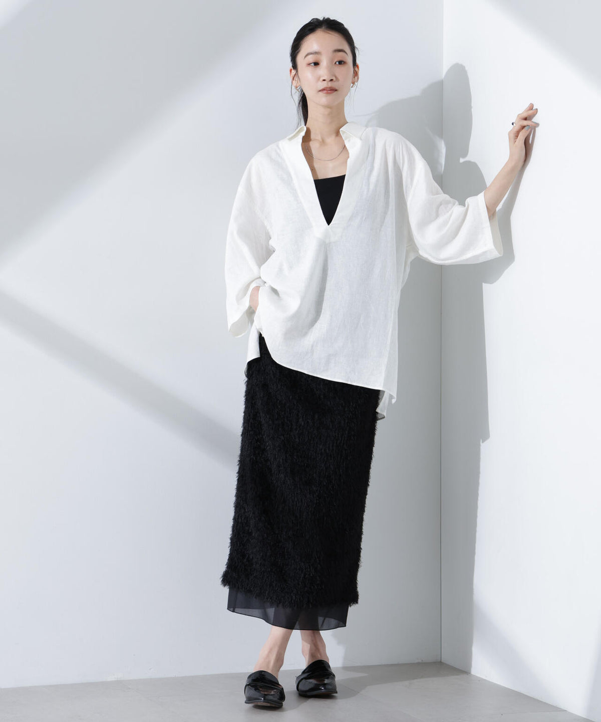 Anti Smell Linen プルオーバーVネックシャツ 6735121301