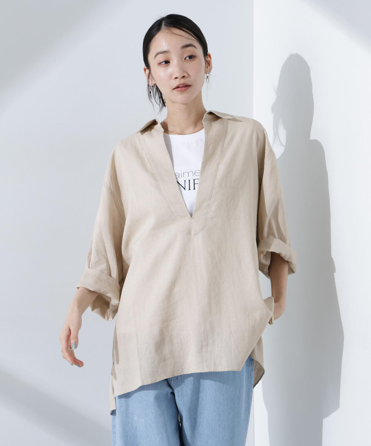 Anti Smell Linen プルオーバーVネックシャツ 6735121301