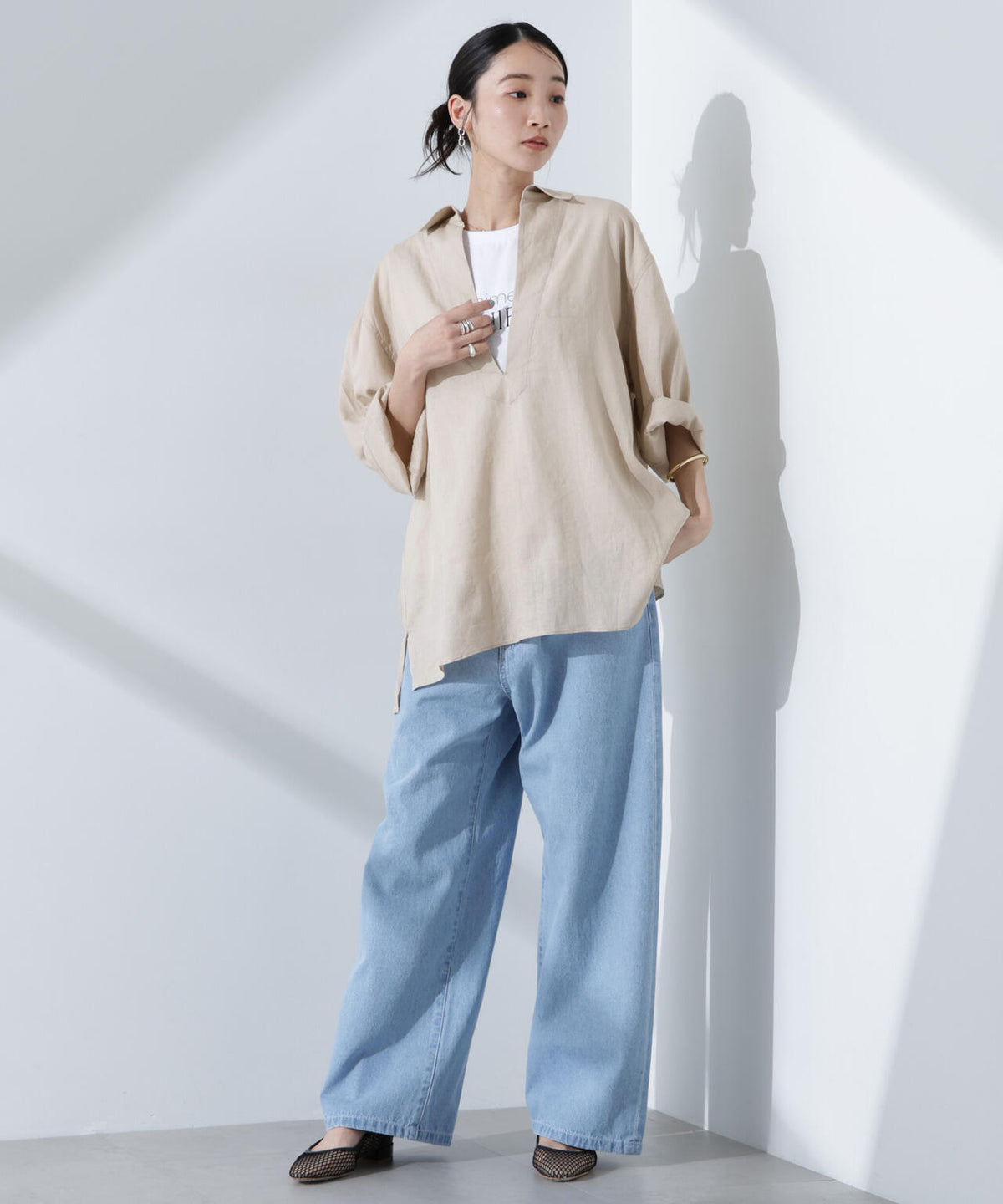 Anti Smell Linen プルオーバーVネックシャツ 6735121301