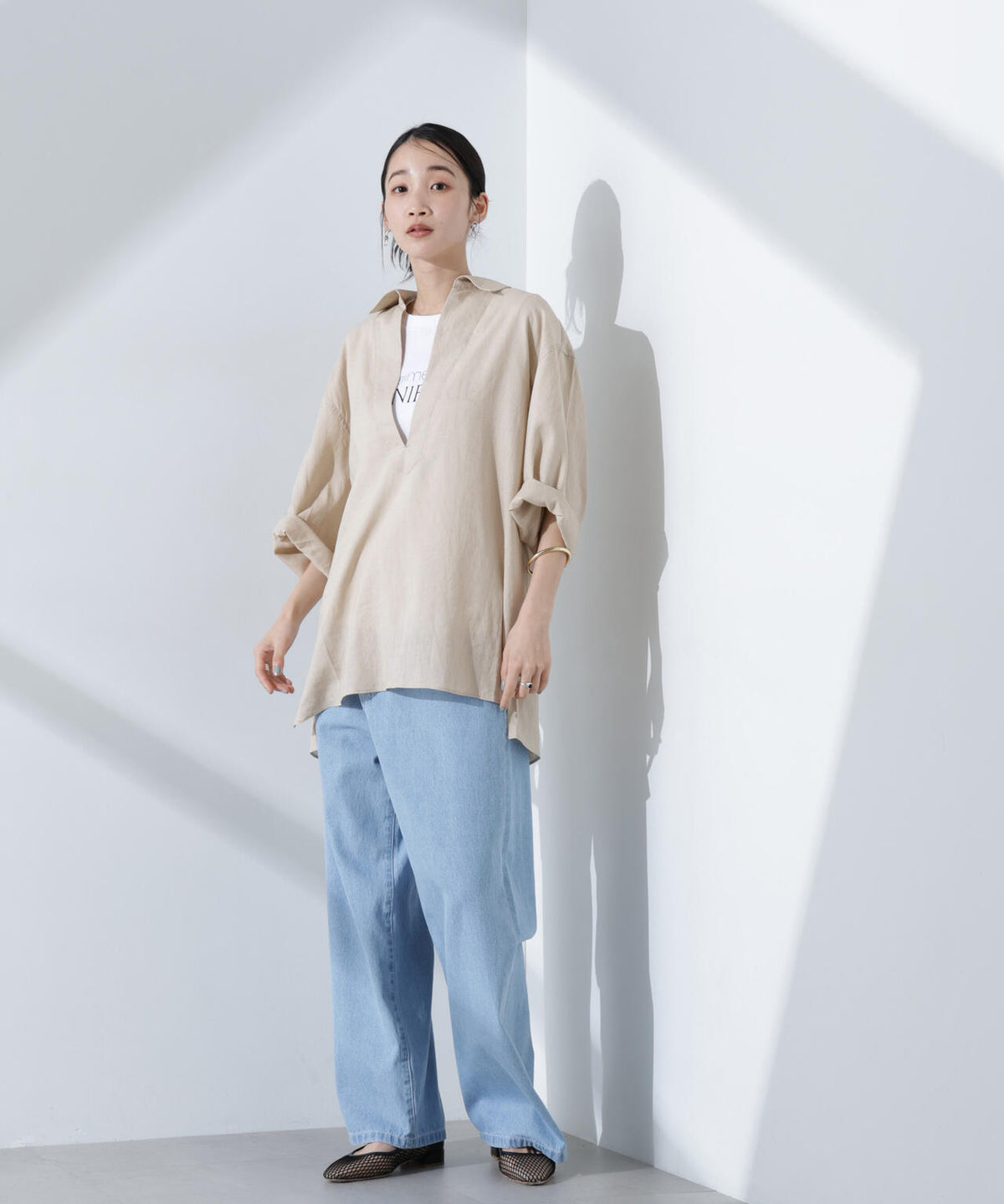 Anti Smell Linen プルオーバーVネックシャツ 6735121301