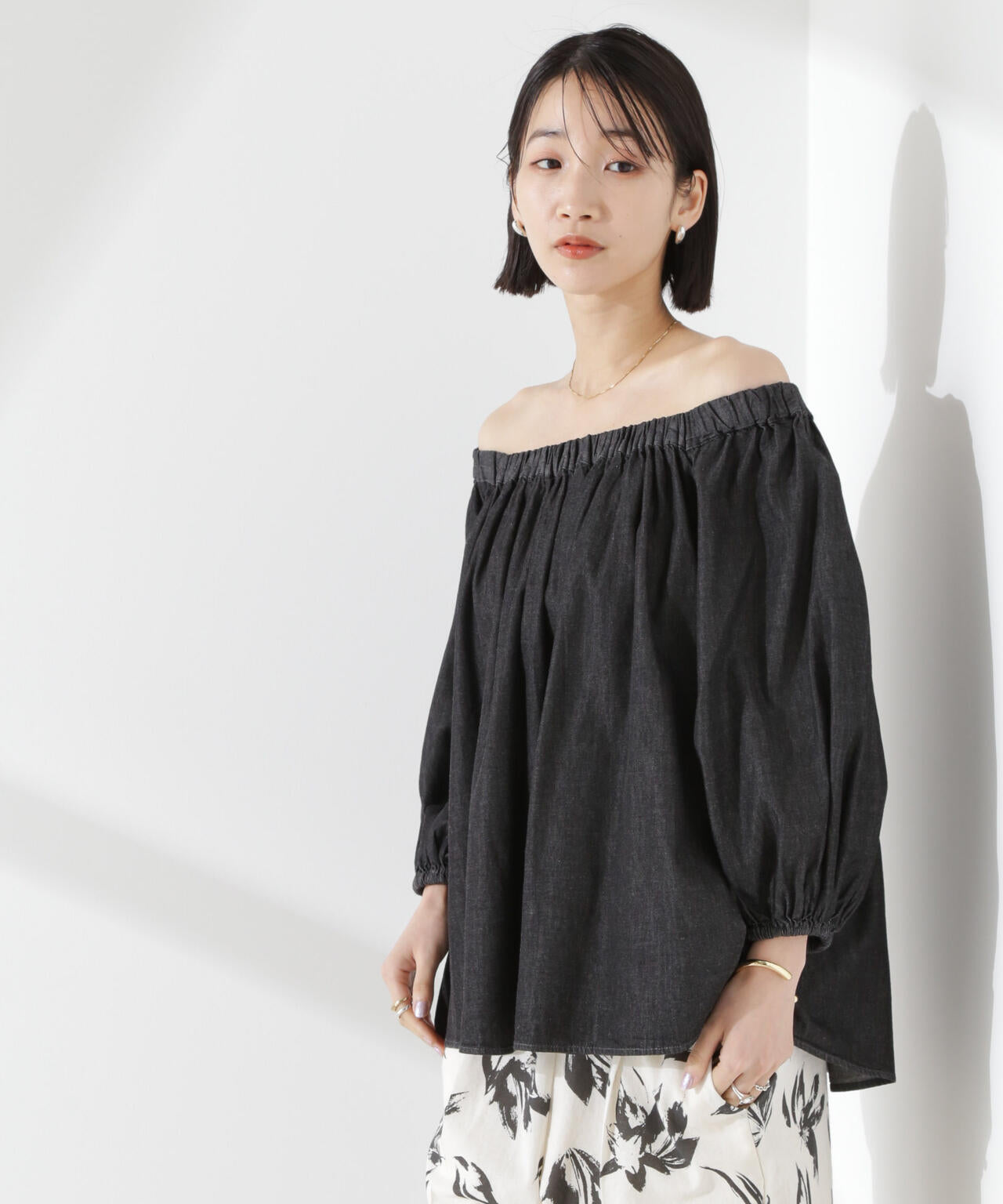 ライトデニムギャザーブラウス(セットアップ可) 6735121310