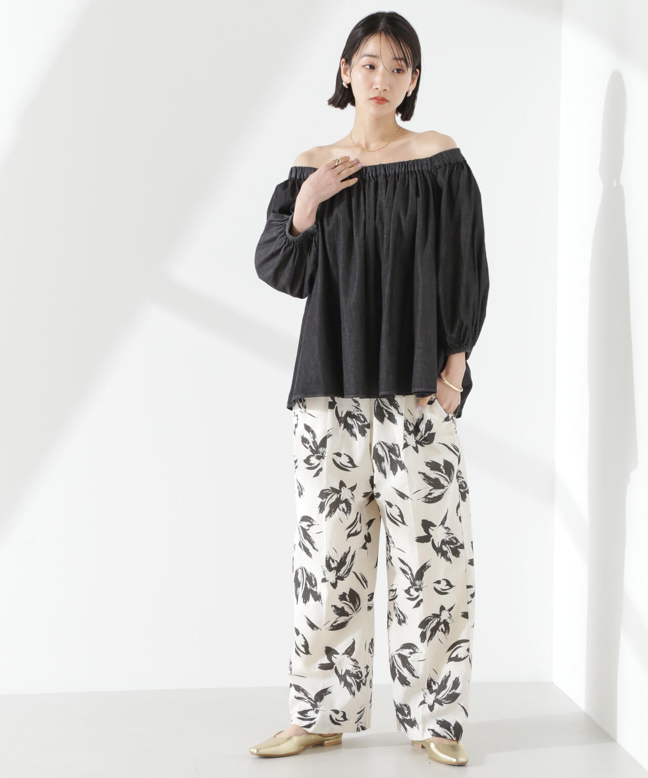 ライトデニムギャザーブラウス(セットアップ可) 6735121310