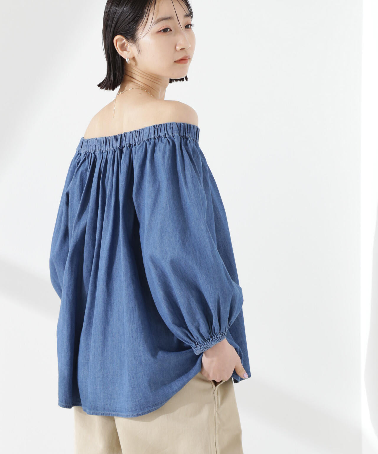 ライトデニムギャザーブラウス(セットアップ可) 6735121310