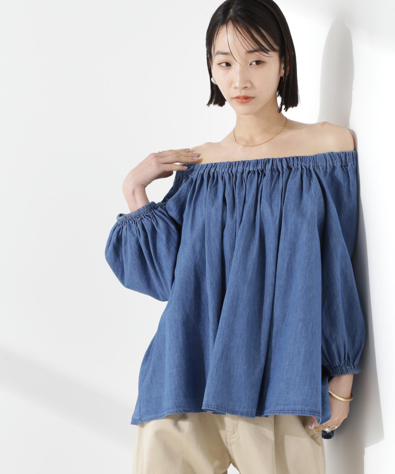 ライトデニムギャザーブラウス(セットアップ可) 6735121310