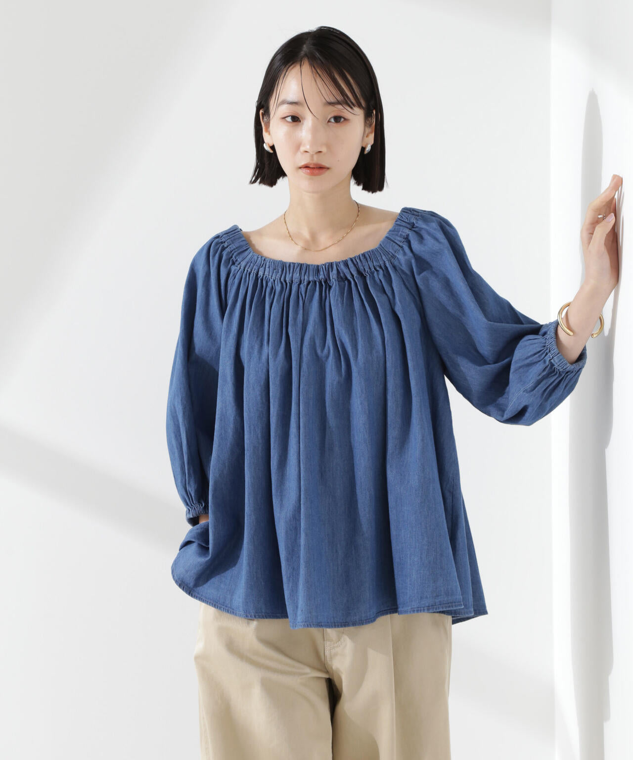 ライトデニムギャザーブラウス(セットアップ可) 6735121310